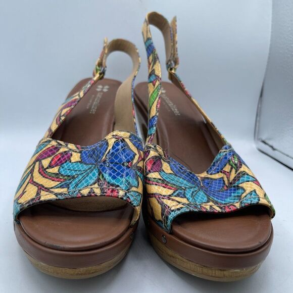 NATURALIZER N5 CONTOUR Wooden Heels Floral Slingback Shoes 9 - Picture 4 of 14